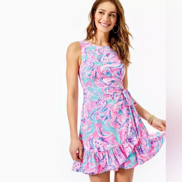 Lilly Pulitzer Joselyn Stretch Wrap Dress Prosecco Pink 005907 Size 0
